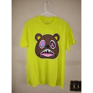 Men's BAWS Crazy Bear Graphic Neon Yellow T Shirt Size M